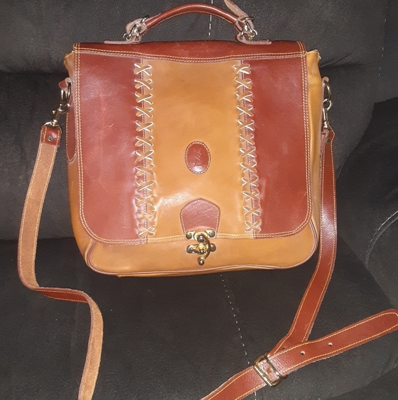 YVES Saint Laurent | Braided Detail Handle and Strap Messenger Bag - Tan/Whiskey - Picture 2 of 12